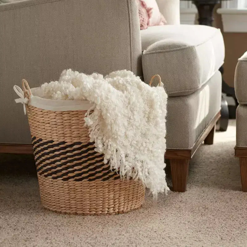 Panier tissé, Panier décoratif avec anses et doublure en coton, Utilisation pour le rangement