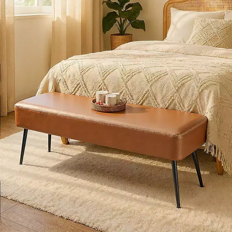 Bench for Entryway Bedroom, End of Bed Bench, Ottoman with Storage Synthetic Leather with Stitching Loads 660 lb