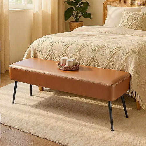 Bench for Entryway Bedroom, End of Bed Bench, Ottoman with Storage Synthetic Leather with Stitching Loads 660 lb