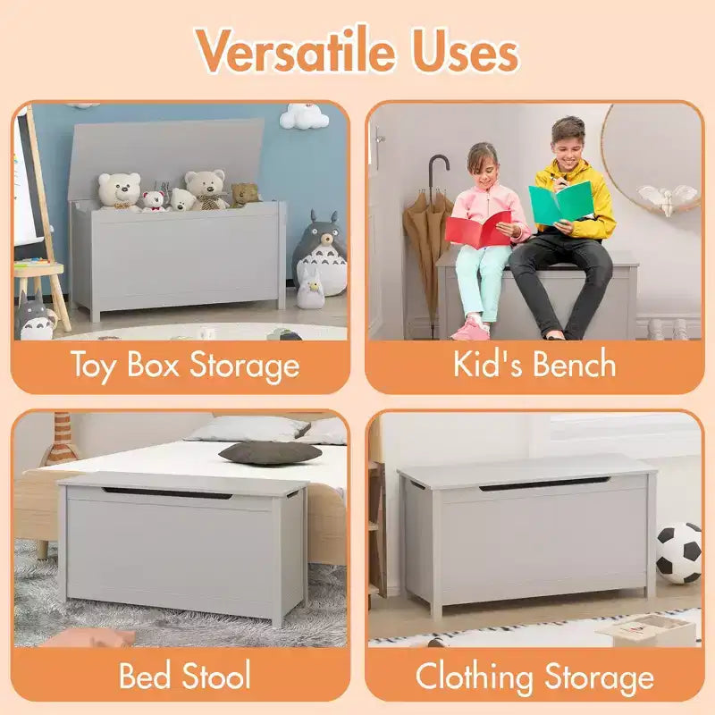 Coffre de Rangement Jouets Enfant Banc Coffre Tabouret de Lit avec Couvercle à Charnière de Sécurité