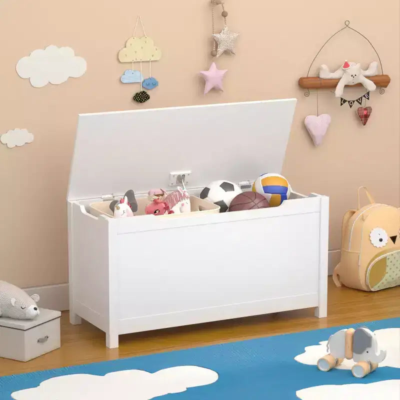 Coffre de Rangement Jouets Enfant Banc Coffre Tabouret de Lit avec Couvercle à Charnière de Sécurité
