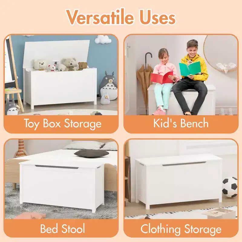 Coffre de Rangement Jouets Enfant Banc Coffre Tabouret de Lit avec Couvercle à Charnière de Sécurité