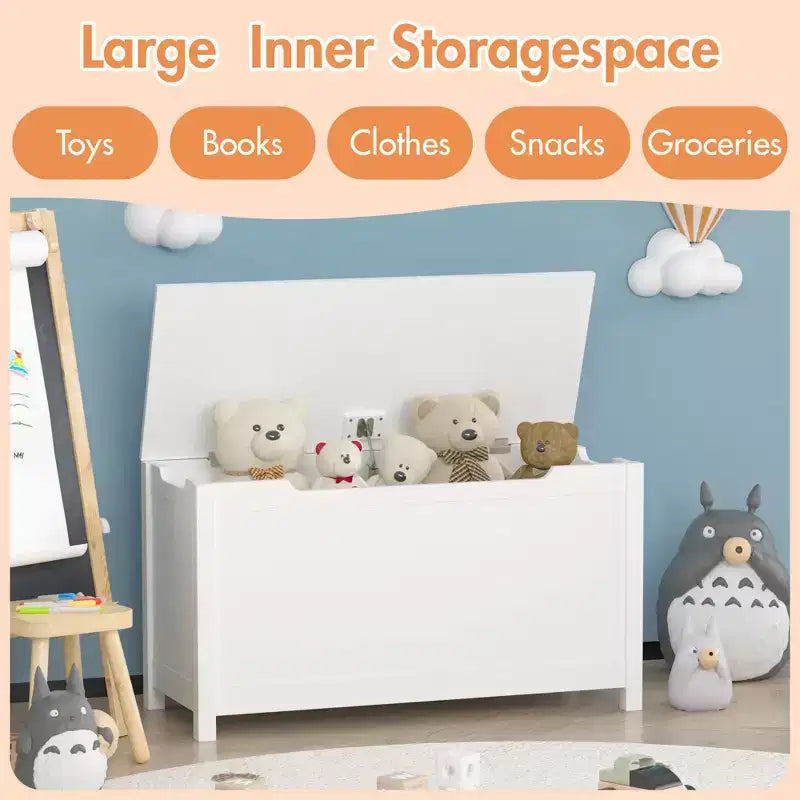 Coffre de Rangement Jouets Enfant Banc Coffre Tabouret de Lit avec Couvercle à Charnière de Sécurité
