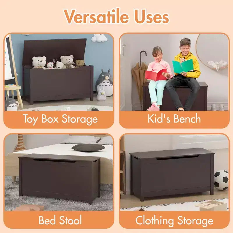 Coffre de Rangement Jouets Enfant Banc Coffre Tabouret de Lit avec Couvercle à Charnière de Sécurité