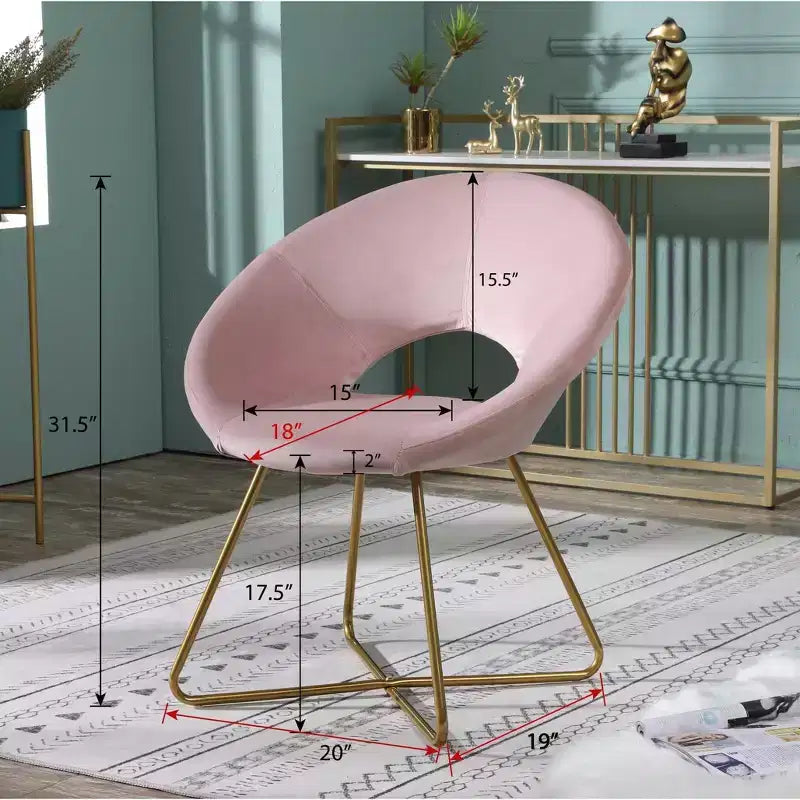 Fauteuil d'appoint en velours soyeux, rose avec piétement doré