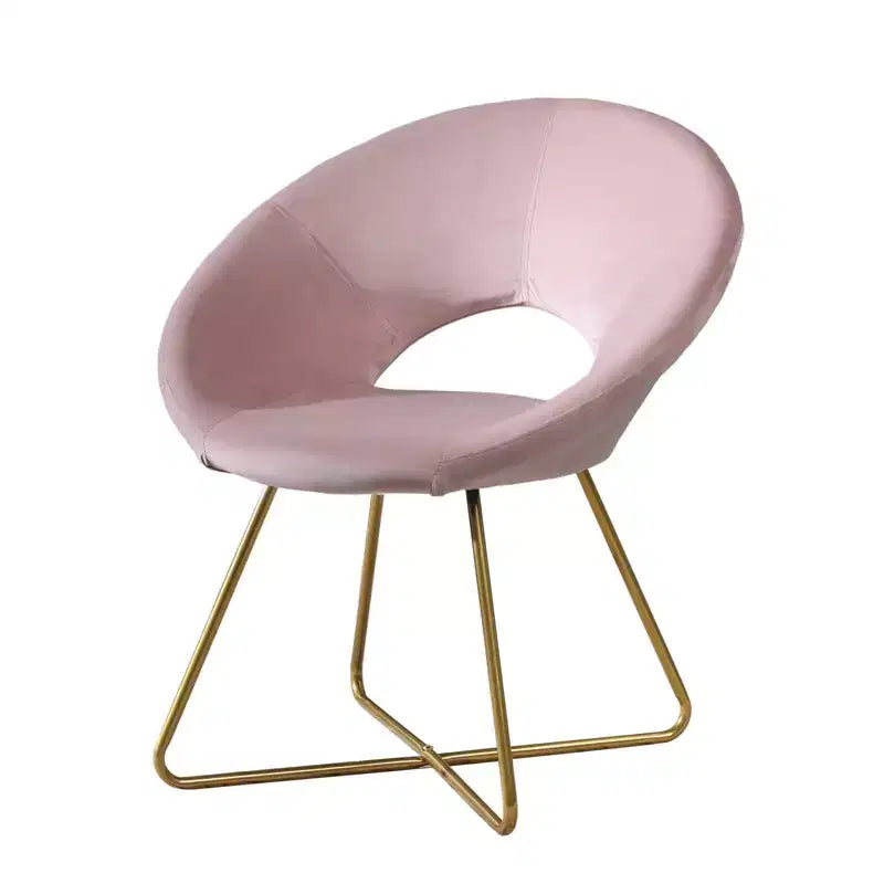 Fauteuil d'appoint en velours soyeux, rose avec piétement doré