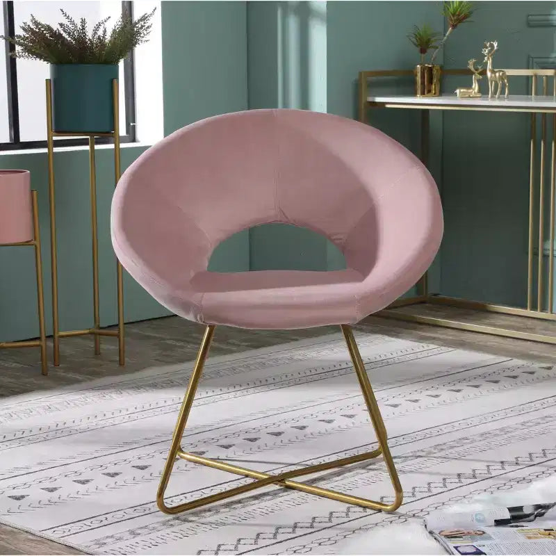 Fauteuil d'appoint en velours soyeux, rose avec piétement doré