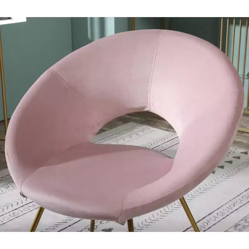 Fauteuil d'appoint en velours soyeux, rose avec piétement doré