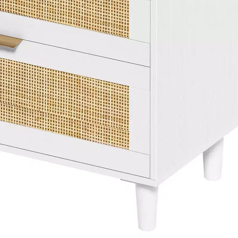 Commode en rotin à 6 tiroirs, Armoire de rangement avec poignée métallique et pieds en bois