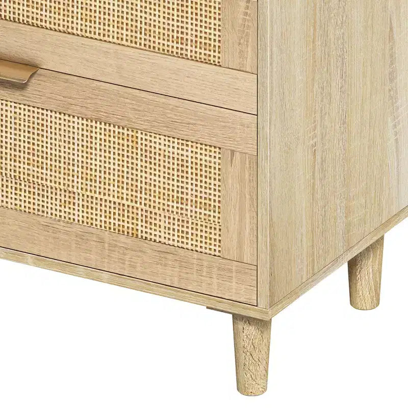 Commode en rotin à 6 tiroirs, Armoire de rangement avec poignée métallique et pieds en bois