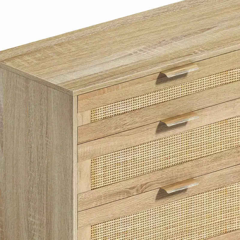 Commode en rotin à 6 tiroirs, Armoire de rangement avec poignée métallique et pieds en bois