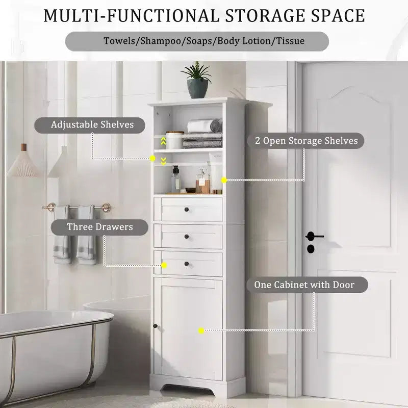 Meuble de rangement avec tiroirs et étagères réglables pour salle de bain