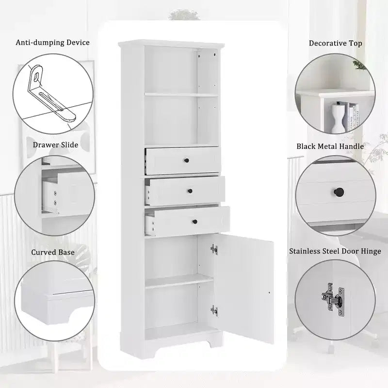 Meuble de rangement avec tiroirs et étagères réglables pour salle de bain