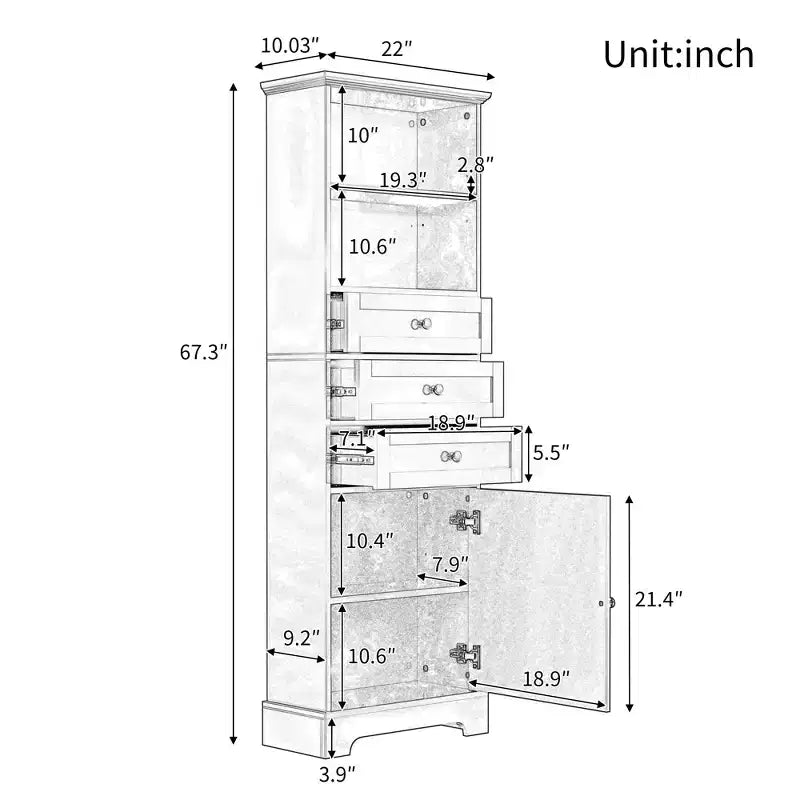 Meuble de rangement avec tiroirs et étagères réglables pour salle de bain
