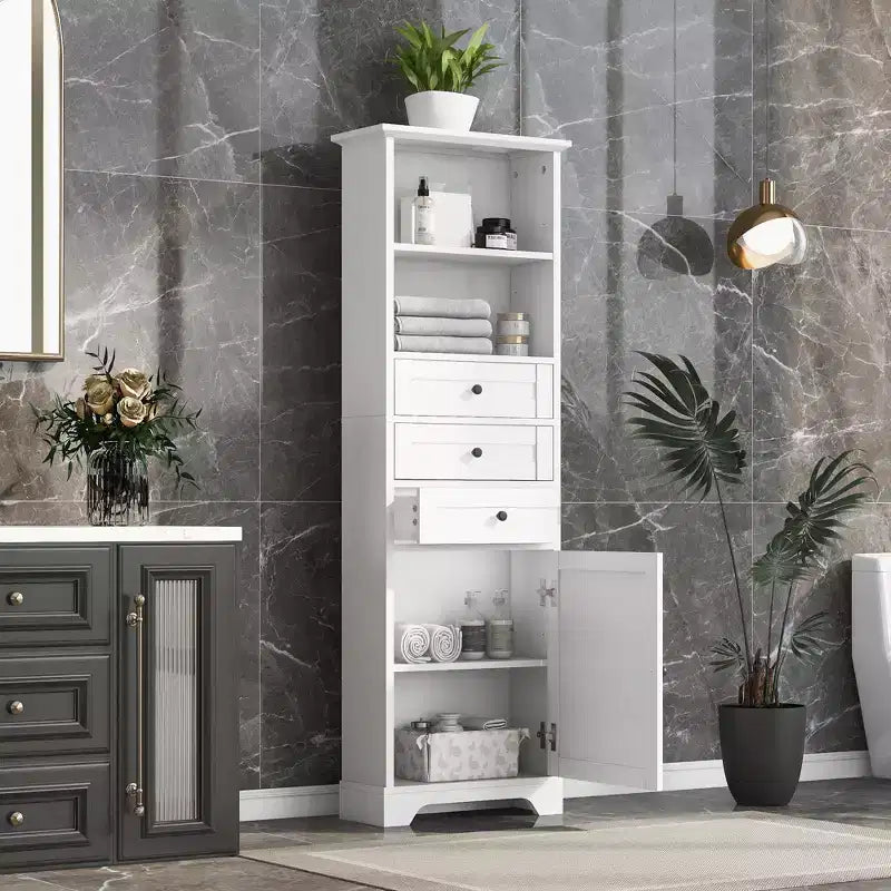 Meuble de rangement avec tiroirs et étagères réglables pour salle de bain