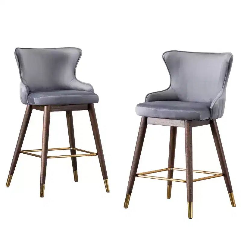 Tabourets de comptoir à dossier haut et ailes, recouverts de tissu, gris