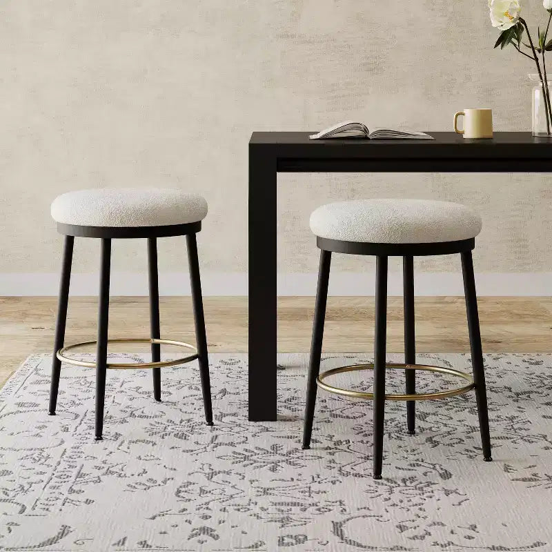 2/4 pcs Counter Stools, Modern Round Accent Stools with Metal Frame, Cushion, Footrest for Kitchen/Bedroom/Dining Room -ModernLuxe