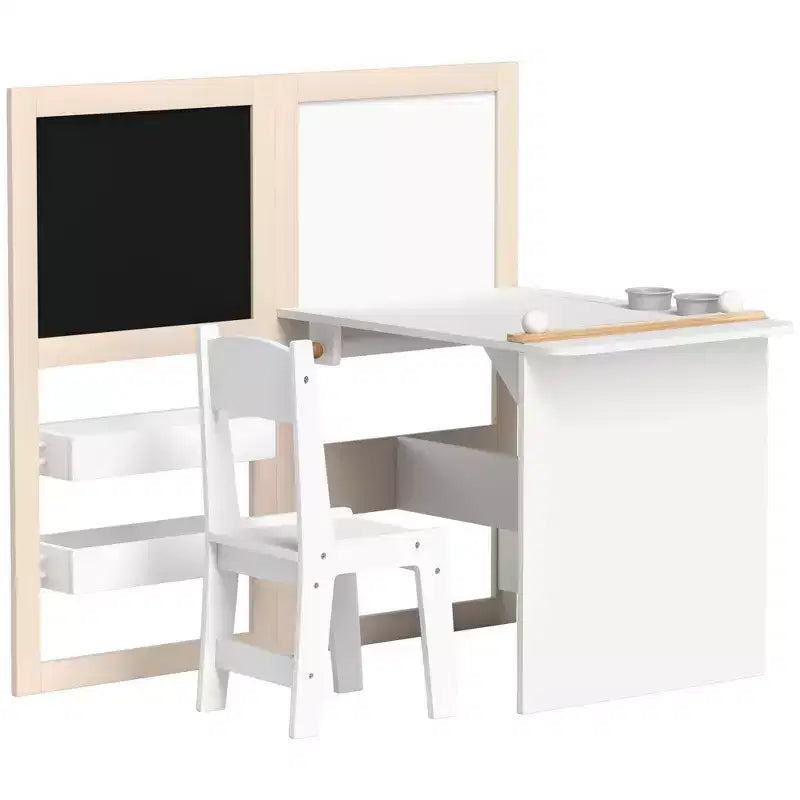 Table et chaise pour enfants, table et chaise d'art pour enfants 3 en 1 avec étagères de rangement, tableau noir