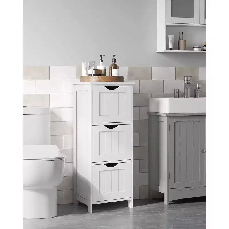 Floor Cabinet, Free-Standing Storage Cabinet with 3 Drawers, 11.8 x 12.6 x 31.9 Inches, Modern Style, Matte White