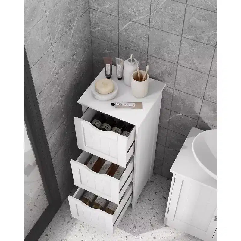 Meuble bas, Armoire de rangement autonome avec 3 tiroirs, Blanc mat