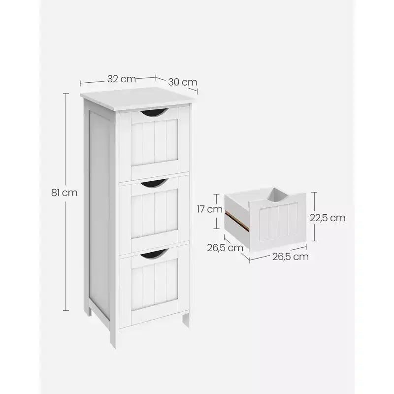 Meuble bas, Armoire de rangement autonome avec 3 tiroirs, Blanc mat