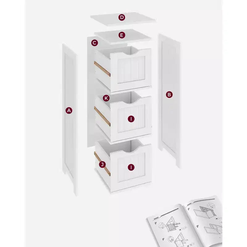 Meuble bas, Armoire de rangement autonome avec 3 tiroirs, Blanc mat