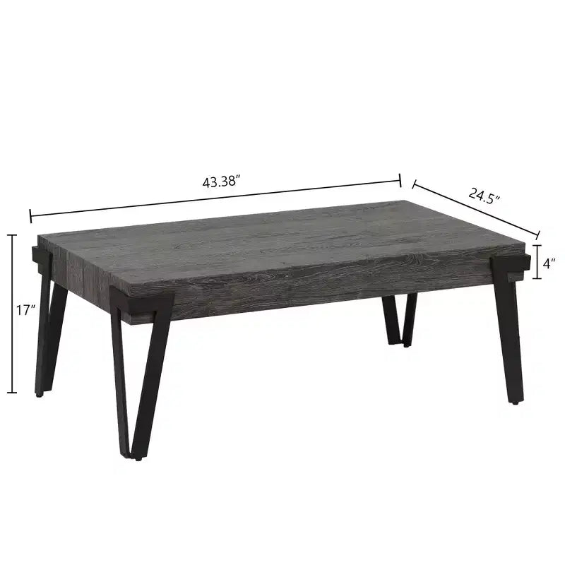 Table basse de 109 cm de large en bois manufacturé et métal chêne gris noir