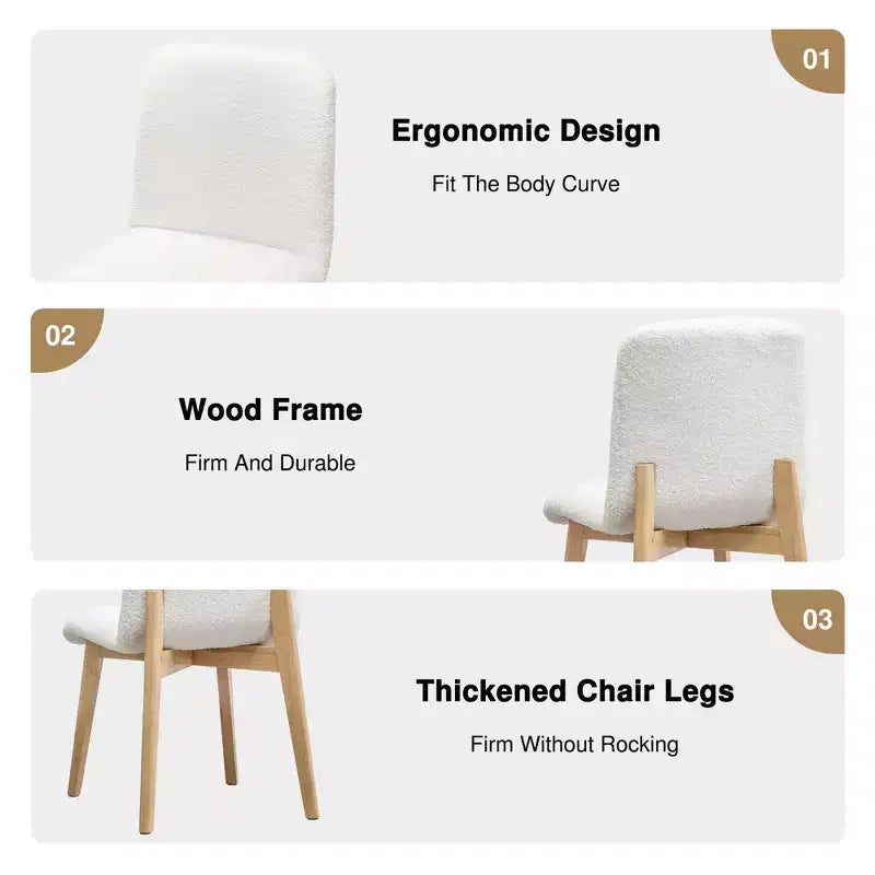 Chaises de salle à manger capitonnées en fausse fourrure blanche