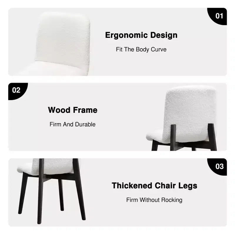 Chaises de salle à manger capitonnées en fausse fourrure blanche