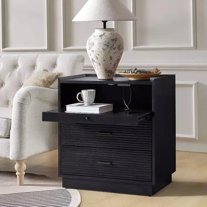 Table d'appoint avec port USB et lumière LED noire