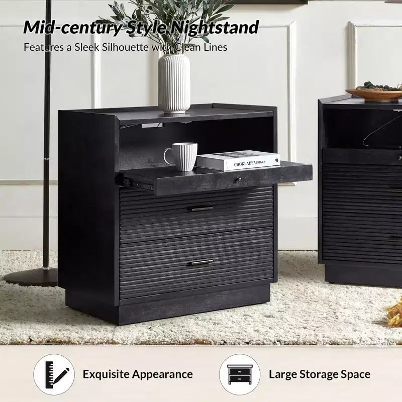 Table d'appoint avec port USB et lumière LED noire