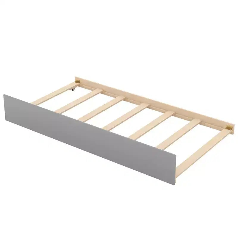 Lit superposé double en bois avec lit gigogne double et étagères de rangement