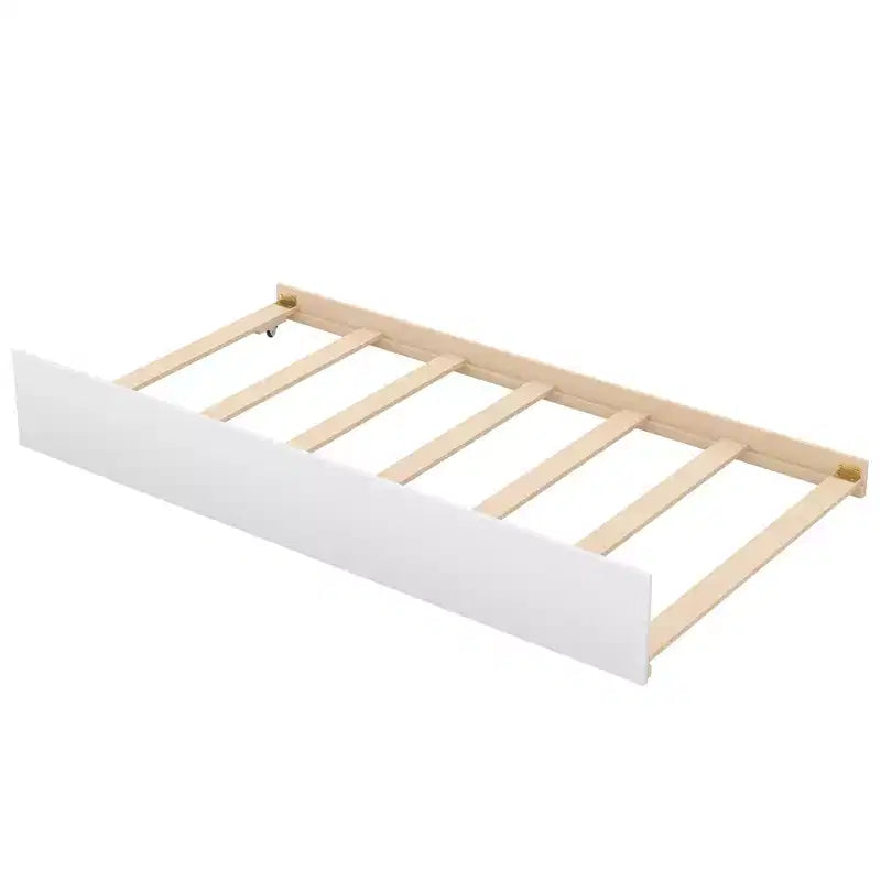Lit superposé double en bois avec lit gigogne double et étagères de rangement
