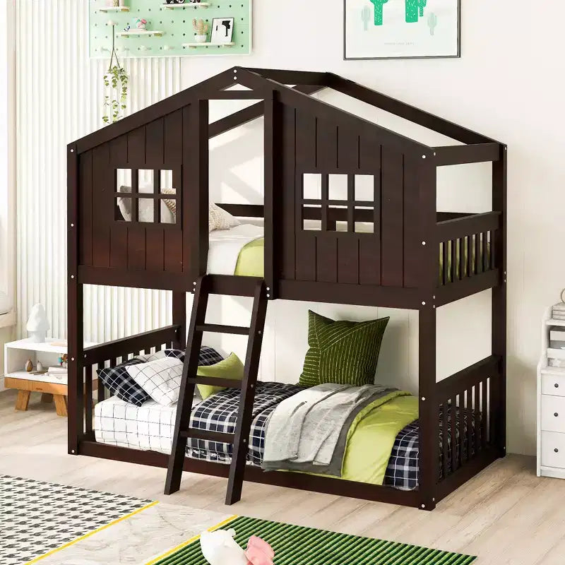 Whisen Twin over Twin House-Shaped Bunk Bed With Ladder