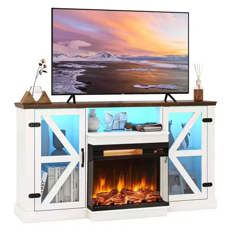 Costway 58 Fireplace TV stand with 23 3-side glass electric fireplace 20 color led lights