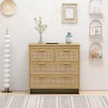 4-Drawers Dresser Modern Rattan Storage Cabinet Wooden Chest For Bedroom Living Room Dining Room Hallways