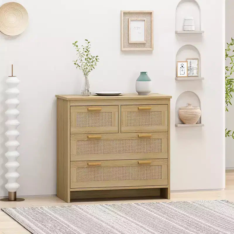 Commode à 4 tiroirs en rotin moderne
