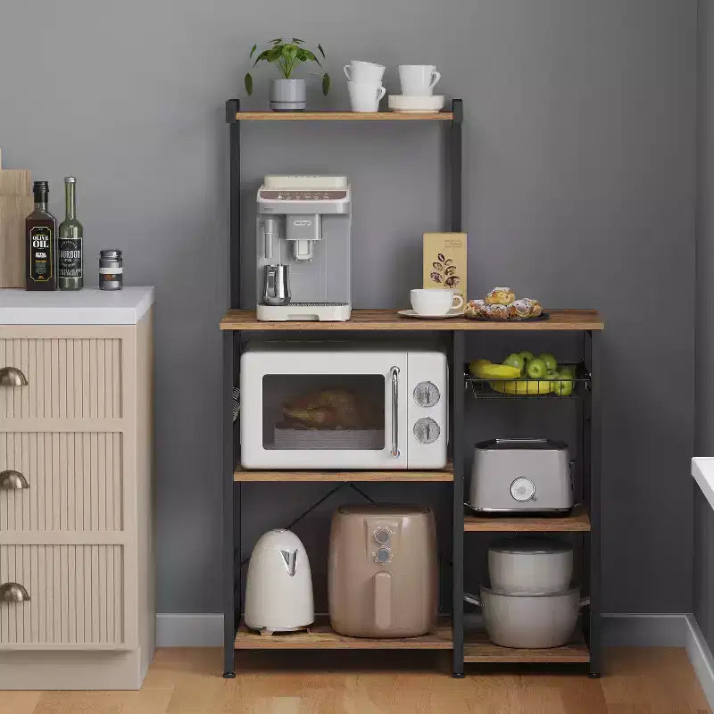 Étagère de boulanger, support pour micro-ondes, étagère de rangement de cuisine avec panier métallique
