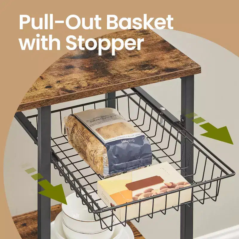 Étagère de boulanger, support pour micro-ondes, étagère de rangement de cuisine avec panier métallique