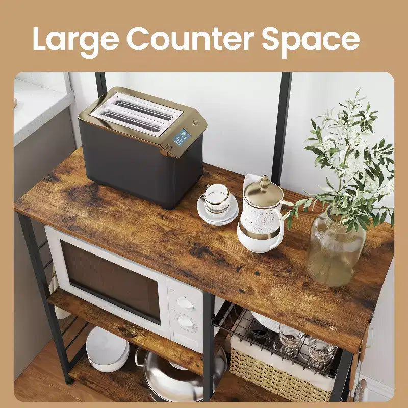 Étagère de boulanger, support pour micro-ondes, étagère de rangement de cuisine avec panier métallique
