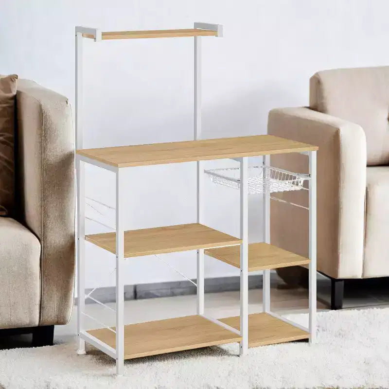 Étagère de boulanger, support pour micro-ondes, étagère de rangement de cuisine avec panier métallique