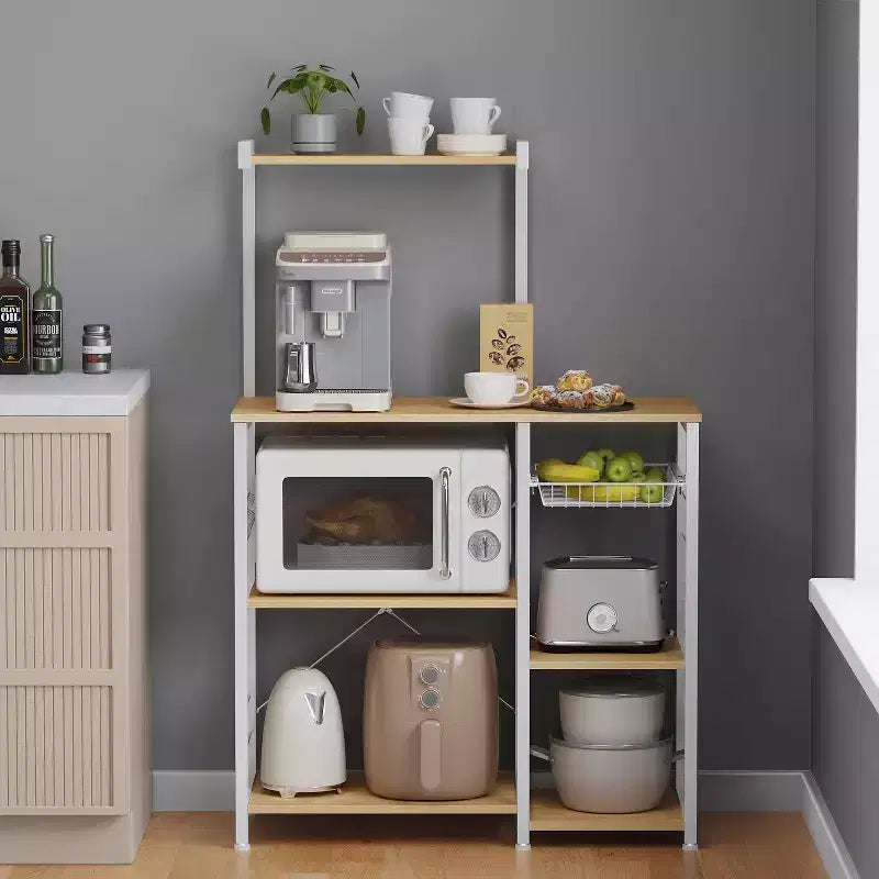 Étagère de boulanger, support pour micro-ondes, étagère de rangement de cuisine avec panier métallique