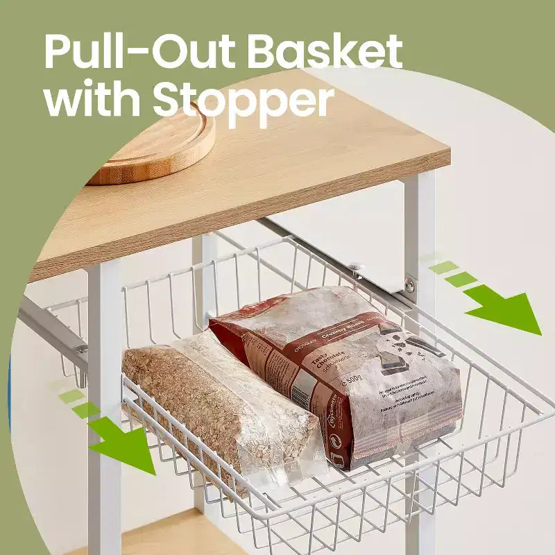 Étagère de boulanger, support pour micro-ondes, étagère de rangement de cuisine avec panier métallique