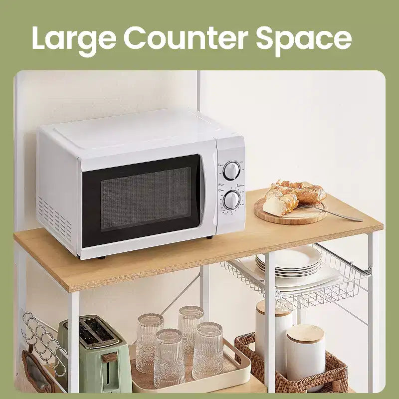 Étagère de boulanger, support pour micro-ondes, étagère de rangement de cuisine avec panier métallique