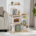 Bakers Rack, Microwave Stand, Kitchen Storage Rack with Wire Basket, 6 Hooks, and Shelves