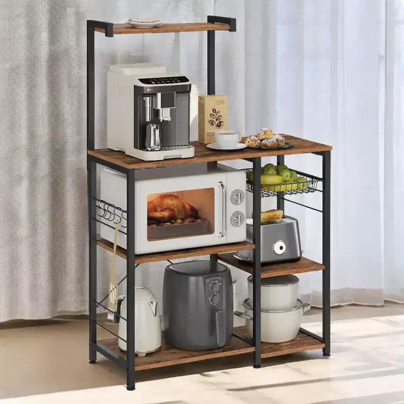 Étagère de boulanger, support pour micro-ondes, étagère de rangement de cuisine avec panier métallique