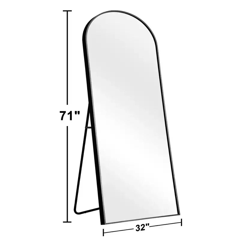 Miroir pleine longueur avec une arche à angle droit et un cadre fin en alliage d'aluminium