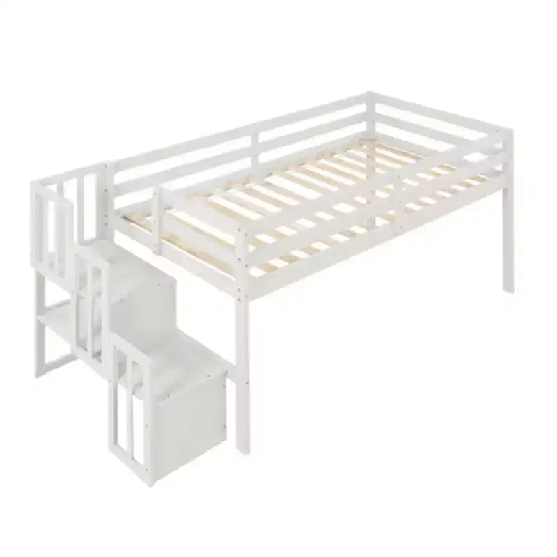 Lit mezzanine surélevé avec escalier intégré, conçu pour durer