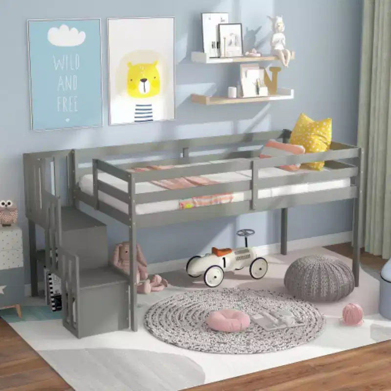 Loft Bed Elevated with Built-In Stairs, Crafted for Longevity