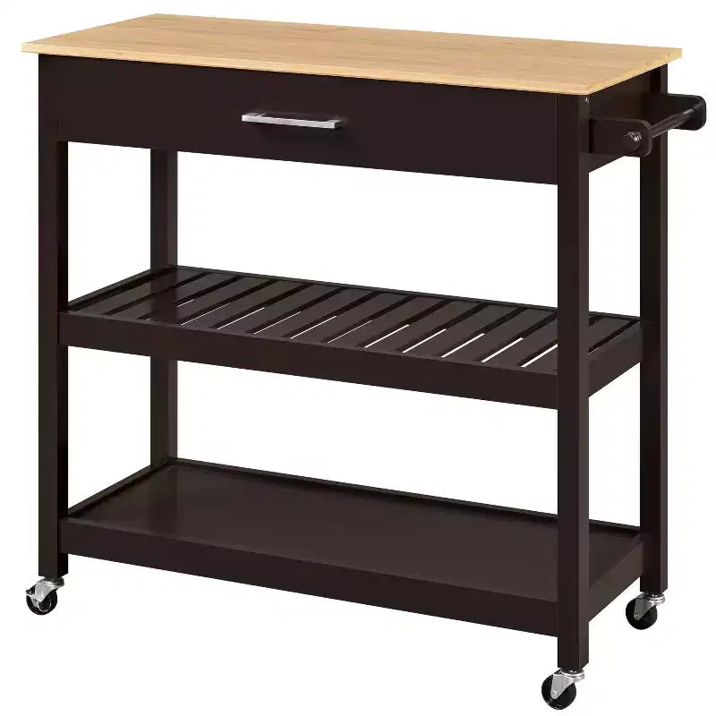Yaheetech 40 Inch Rolling Kitchen Island Cart with Storage Shelves and Drawer